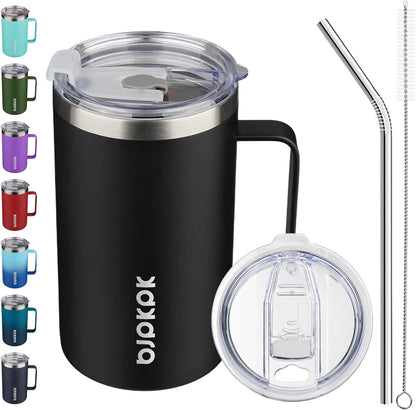 25oz Insulated Coffee Mug with Handle, Stainless Steel Travel Mug | Keeps Drinks Hot & Cold, Double Wall Vacuum, 2 Lids Included, BPA-Free Coffee Tumbler for Home, Office & Travel