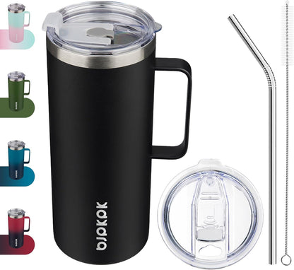 25oz Insulated Coffee Mug with Handle, Stainless Steel Travel Mug | Keeps Drinks Hot & Cold, Double Wall Vacuum, 2 Lids Included, BPA-Free Coffee Tumbler for Home, Office & Travel