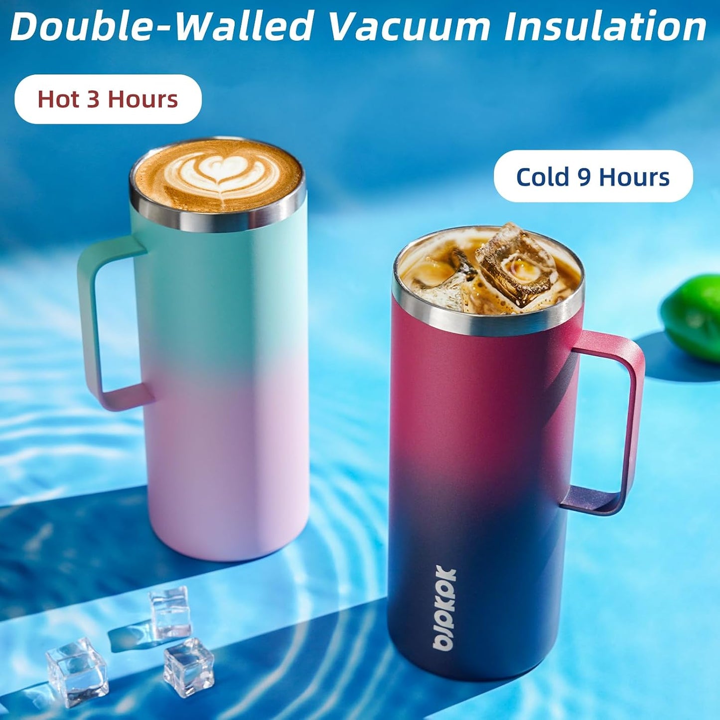 25oz Insulated Coffee Mug with Handle, Stainless Steel Travel Mug | Keeps Drinks Hot & Cold, Double Wall Vacuum, 2 Lids Included, BPA-Free Coffee Tumbler for Home, Office & Travel