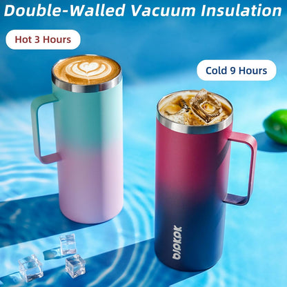 25oz Insulated Coffee Mug with Handle, Stainless Steel Travel Mug | Keeps Drinks Hot & Cold, Double Wall Vacuum, 2 Lids Included, BPA-Free Coffee Tumbler for Home, Office & Travel