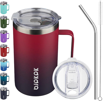 25oz Insulated Coffee Mug with Handle, Stainless Steel Travel Mug | Keeps Drinks Hot & Cold, Double Wall Vacuum, 2 Lids Included, BPA-Free Coffee Tumbler for Home, Office & Travel
