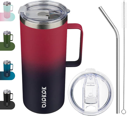25oz Insulated Coffee Mug with Handle, Stainless Steel Travel Mug | Keeps Drinks Hot & Cold, Double Wall Vacuum, 2 Lids Included, BPA-Free Coffee Tumbler for Home, Office & Travel