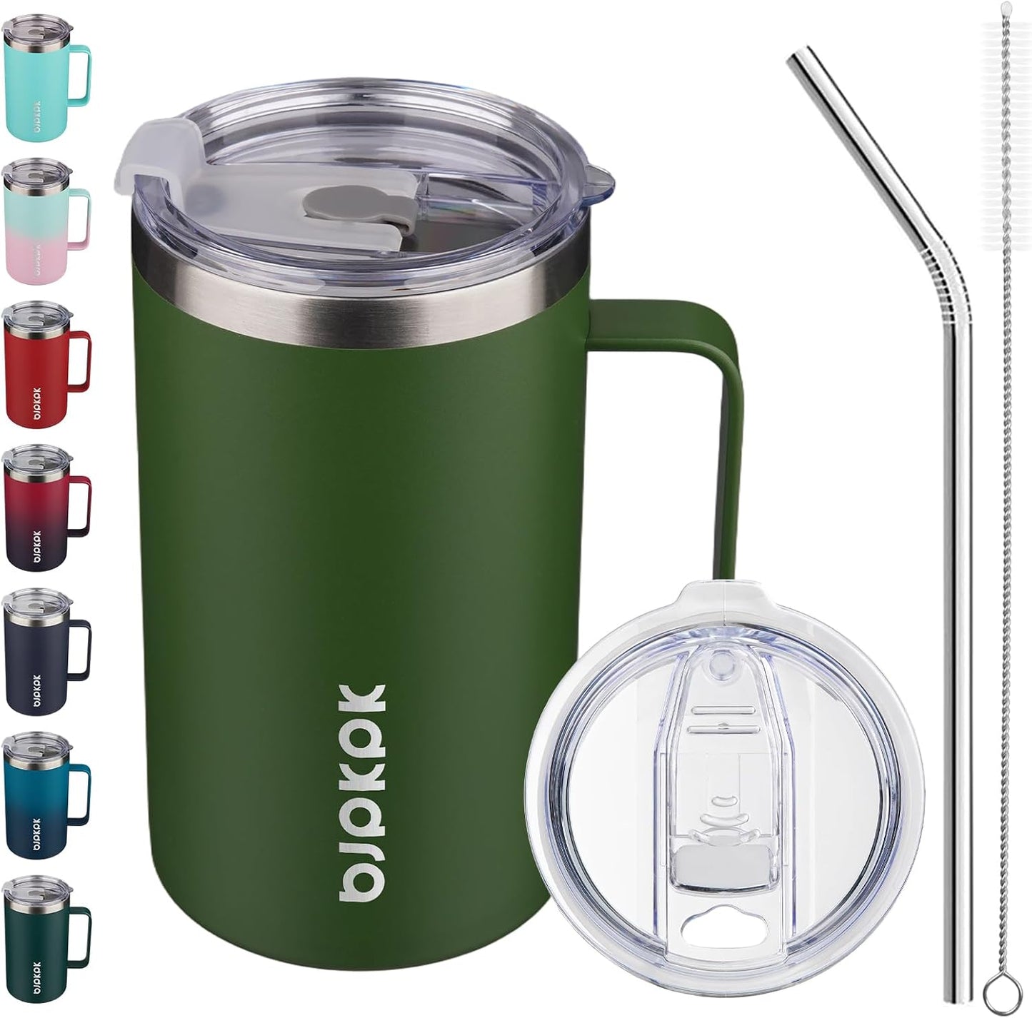 25oz Insulated Coffee Mug with Handle, Stainless Steel Travel Mug | Keeps Drinks Hot & Cold, Double Wall Vacuum, 2 Lids Included, BPA-Free Coffee Tumbler for Home, Office & Travel