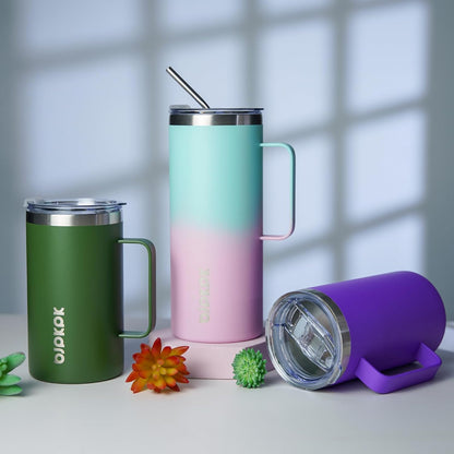 25oz Insulated Coffee Mug with Handle, Stainless Steel Travel Mug | Keeps Drinks Hot & Cold, Double Wall Vacuum, 2 Lids Included, BPA-Free Coffee Tumbler for Home, Office & Travel
