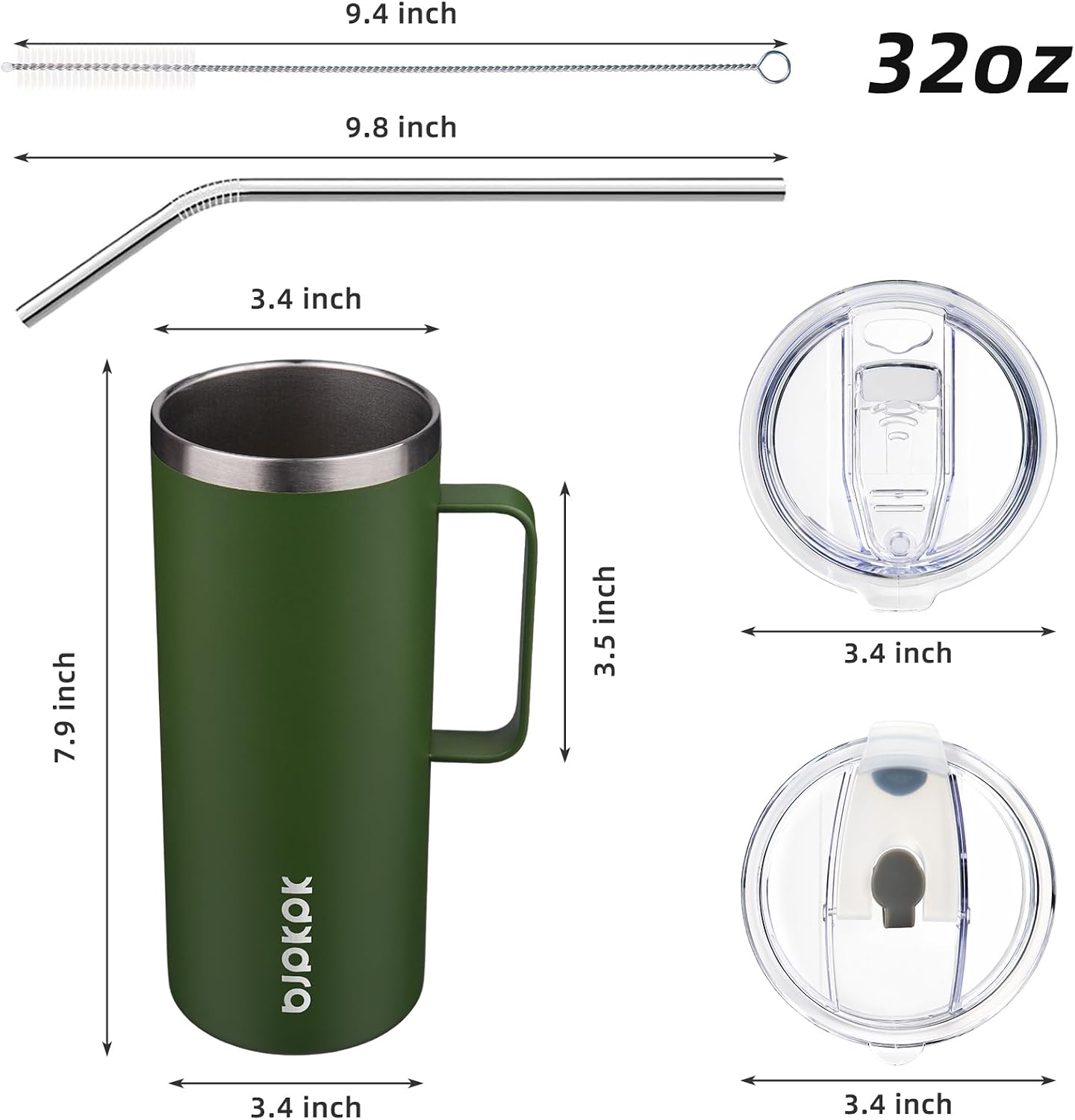 25oz Insulated Coffee Mug with Handle, Stainless Steel Travel Mug | Keeps Drinks Hot & Cold, Double Wall Vacuum, 2 Lids Included, BPA-Free Coffee Tumbler for Home, Office & Travel