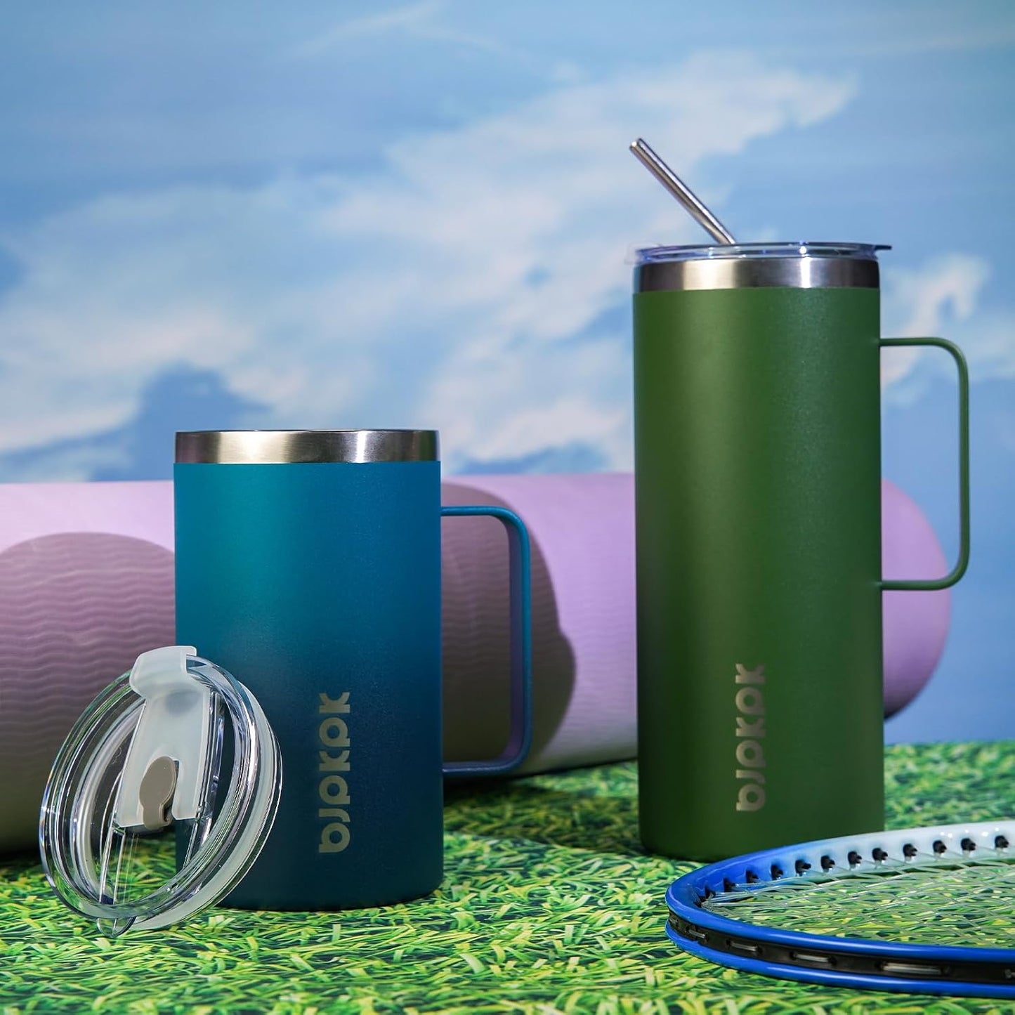 25oz Insulated Coffee Mug with Handle, Stainless Steel Travel Mug | Keeps Drinks Hot & Cold, Double Wall Vacuum, 2 Lids Included, BPA-Free Coffee Tumbler for Home, Office & Travel