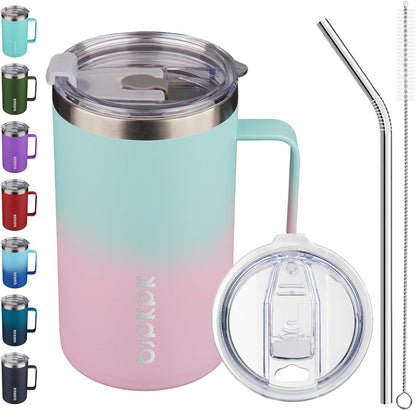 25oz Insulated Coffee Mug with Handle, Stainless Steel Travel Mug | Keeps Drinks Hot & Cold, Double Wall Vacuum, 2 Lids Included, BPA-Free Coffee Tumbler for Home, Office & Travel
