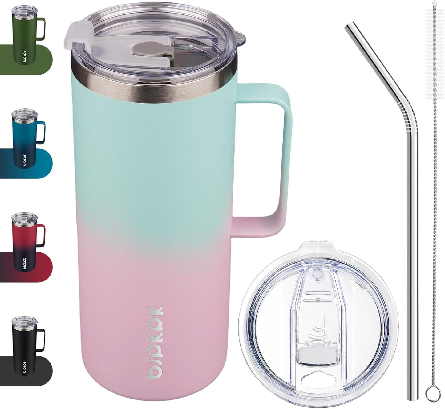 25oz Insulated Coffee Mug with Handle, Stainless Steel Travel Mug | Keeps Drinks Hot & Cold, Double Wall Vacuum, 2 Lids Included, BPA-Free Coffee Tumbler for Home, Office & Travel