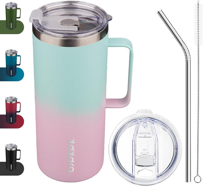 25oz Insulated Coffee Mug with Handle, Stainless Steel Travel Mug | Keeps Drinks Hot & Cold, Double Wall Vacuum, 2 Lids Included, BPA-Free Coffee Tumbler for Home, Office & Travel