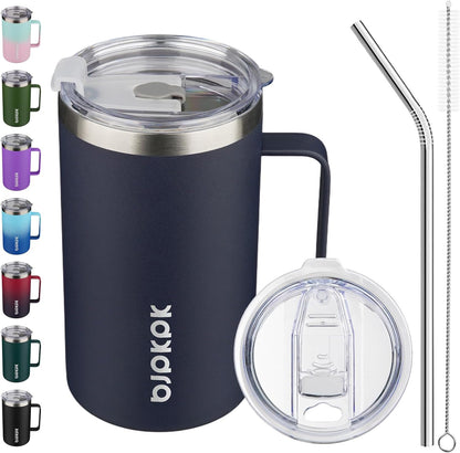 25oz Insulated Coffee Mug with Handle, Stainless Steel Travel Mug | Keeps Drinks Hot & Cold, Double Wall Vacuum, 2 Lids Included, BPA-Free Coffee Tumbler for Home, Office & Travel