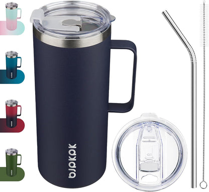 25oz Insulated Coffee Mug with Handle, Stainless Steel Travel Mug | Keeps Drinks Hot & Cold, Double Wall Vacuum, 2 Lids Included, BPA-Free Coffee Tumbler for Home, Office & Travel