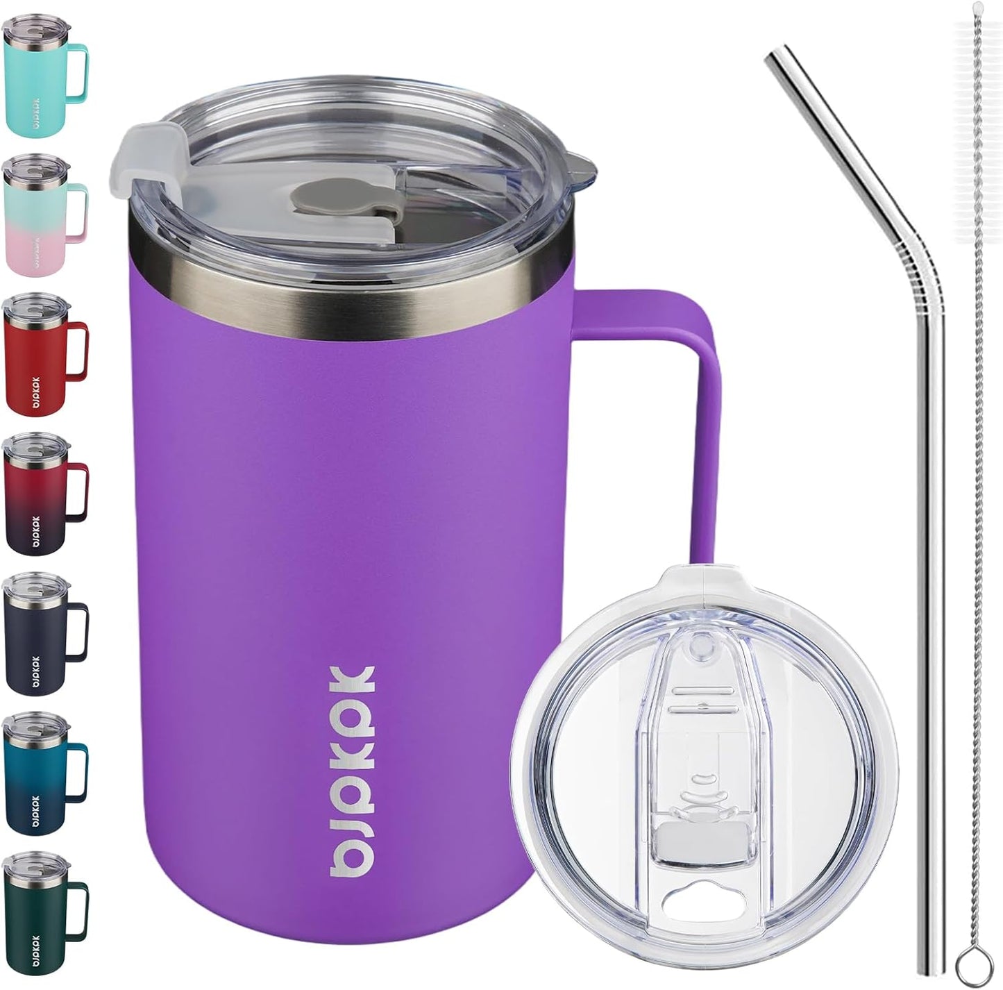25oz Insulated Coffee Mug with Handle, Stainless Steel Travel Mug | Keeps Drinks Hot & Cold, Double Wall Vacuum, 2 Lids Included, BPA-Free Coffee Tumbler for Home, Office & Travel