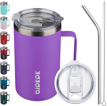 25oz Insulated Coffee Mug with Handle, Stainless Steel Travel Mug | Keeps Drinks Hot & Cold, Double Wall Vacuum, 2 Lids Included, BPA-Free Coffee Tumbler for Home, Office & Travel