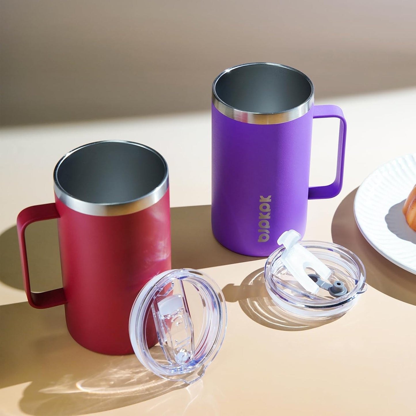 25oz Insulated Coffee Mug with Handle, Stainless Steel Travel Mug | Keeps Drinks Hot & Cold, Double Wall Vacuum, 2 Lids Included, BPA-Free Coffee Tumbler for Home, Office & Travel