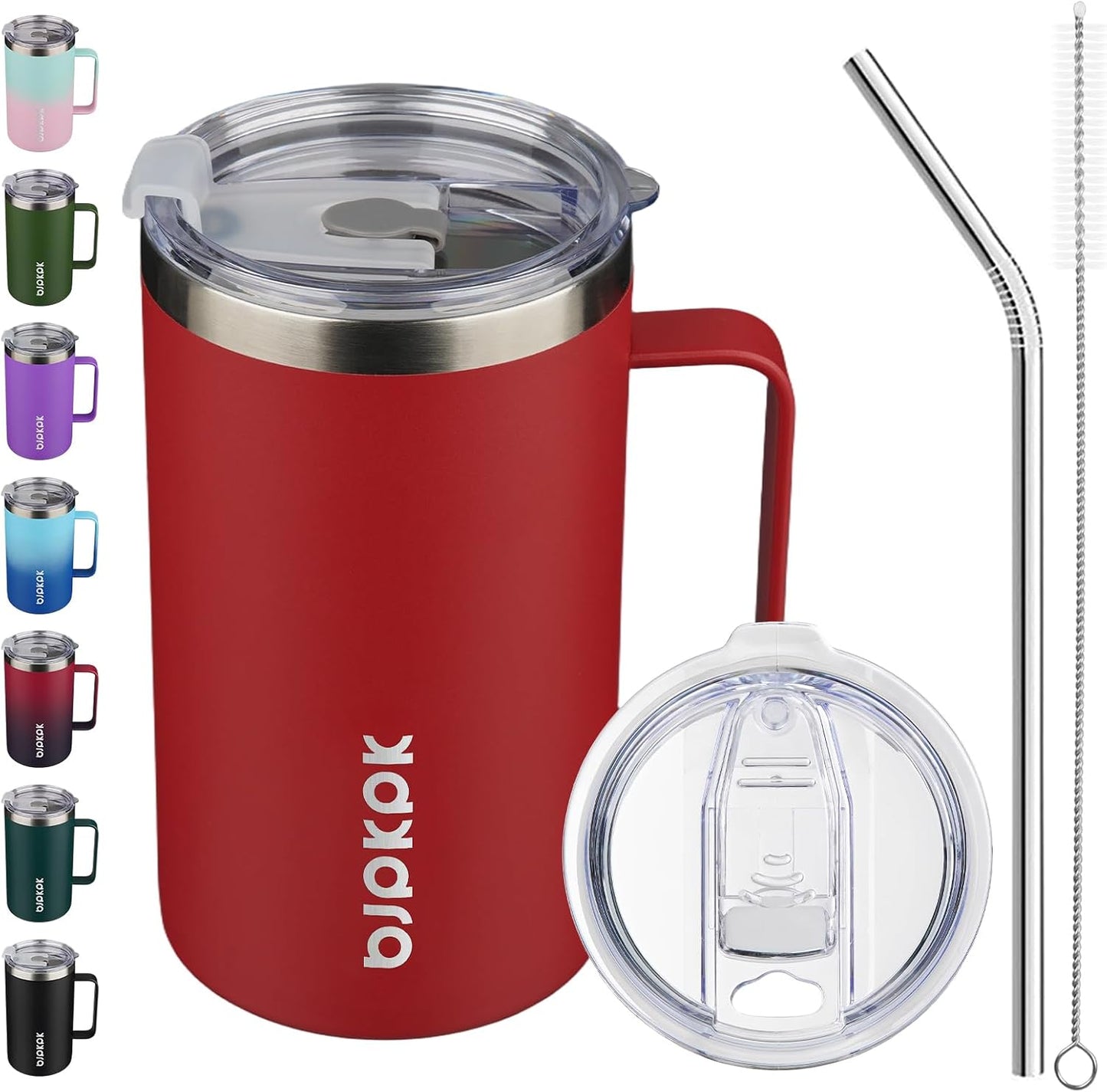 25oz Insulated Coffee Mug with Handle, Stainless Steel Travel Mug | Keeps Drinks Hot & Cold, Double Wall Vacuum, 2 Lids Included, BPA-Free Coffee Tumbler for Home, Office & Travel