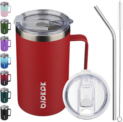 25oz Insulated Coffee Mug with Handle, Stainless Steel Travel Mug | Keeps Drinks Hot & Cold, Double Wall Vacuum, 2 Lids Included, BPA-Free Coffee Tumbler for Home, Office & Travel