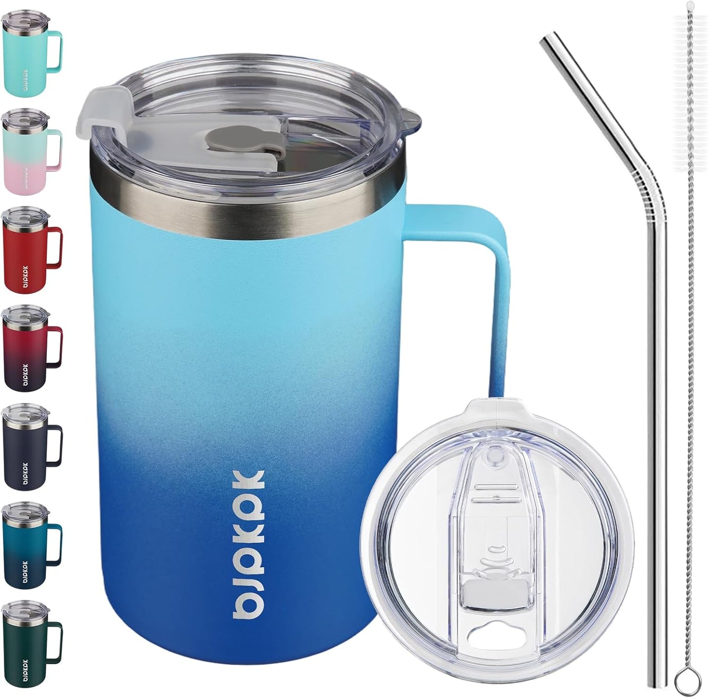 25oz Insulated Coffee Mug with Handle, Stainless Steel Travel Mug | Keeps Drinks Hot & Cold, Double Wall Vacuum, 2 Lids Included, BPA-Free Coffee Tumbler for Home, Office & Travel