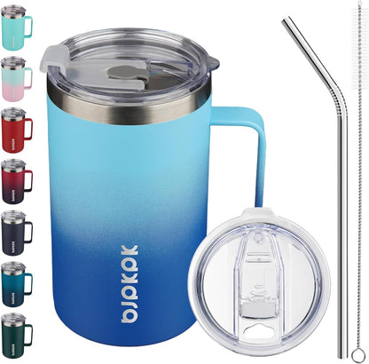 25oz Insulated Coffee Mug with Handle, Stainless Steel Travel Mug | Keeps Drinks Hot & Cold, Double Wall Vacuum, 2 Lids Included, BPA-Free Coffee Tumbler for Home, Office & Travel