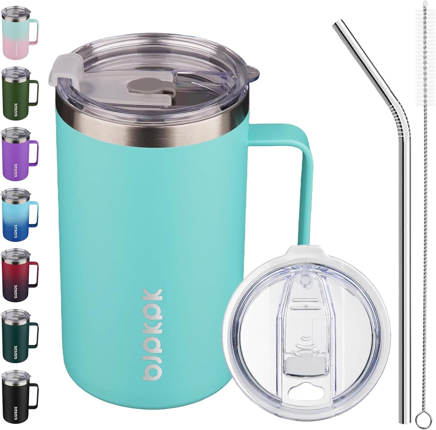 25oz Insulated Coffee Mug with Handle, Stainless Steel Travel Mug | Keeps Drinks Hot & Cold, Double Wall Vacuum, 2 Lids Included, BPA-Free Coffee Tumbler for Home, Office & Travel