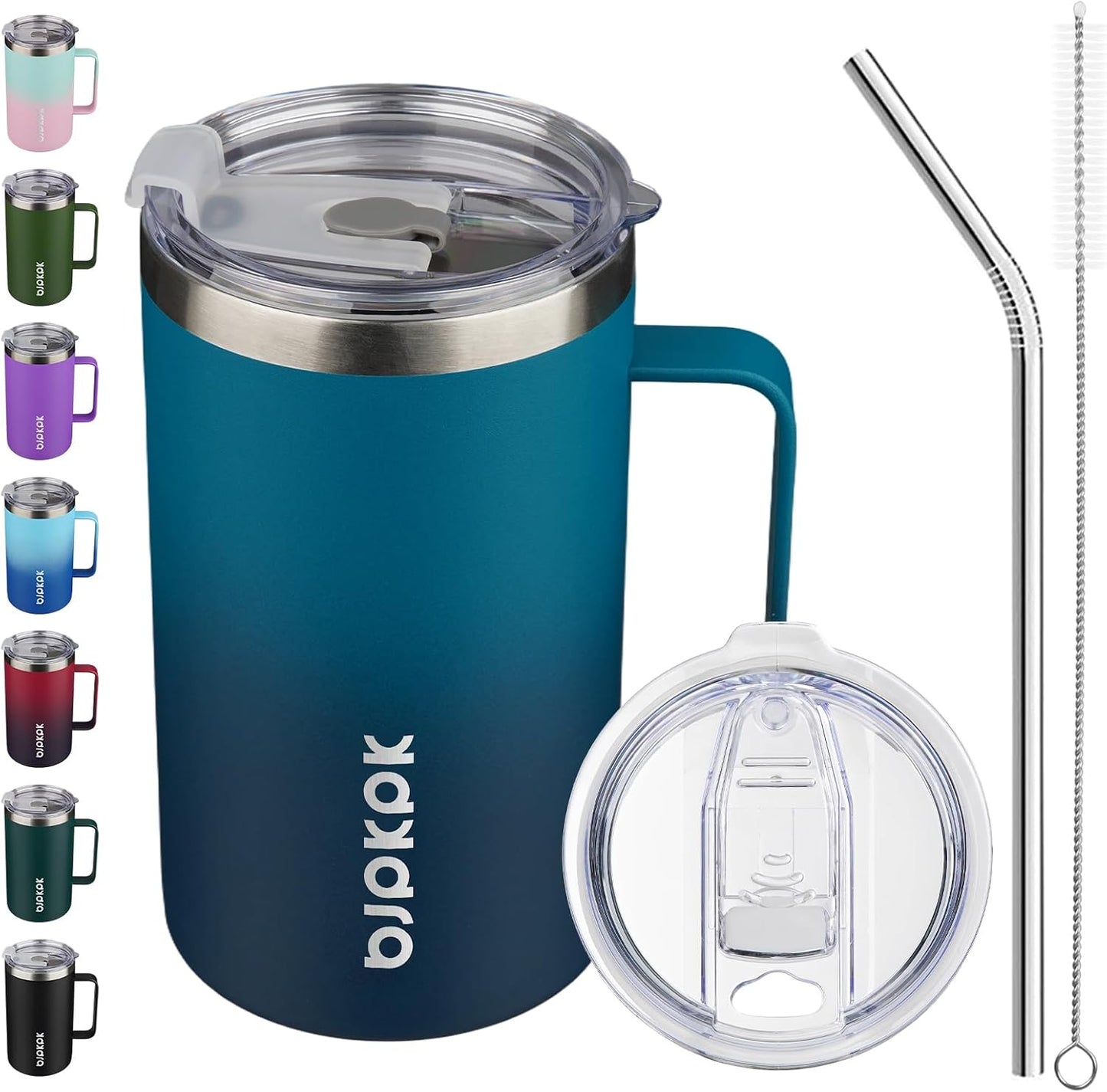 25oz Insulated Coffee Mug with Handle, Stainless Steel Travel Mug | Keeps Drinks Hot & Cold, Double Wall Vacuum, 2 Lids Included, BPA-Free Coffee Tumbler for Home, Office & Travel