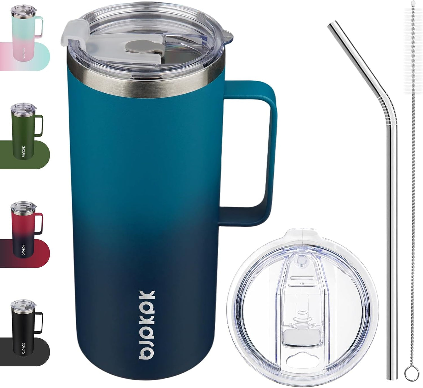 25oz Insulated Coffee Mug with Handle, Stainless Steel Travel Mug | Keeps Drinks Hot & Cold, Double Wall Vacuum, 2 Lids Included, BPA-Free Coffee Tumbler for Home, Office & Travel
