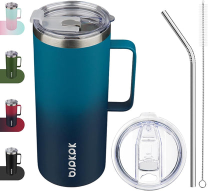 25oz Insulated Coffee Mug with Handle, Stainless Steel Travel Mug | Keeps Drinks Hot & Cold, Double Wall Vacuum, 2 Lids Included, BPA-Free Coffee Tumbler for Home, Office & Travel