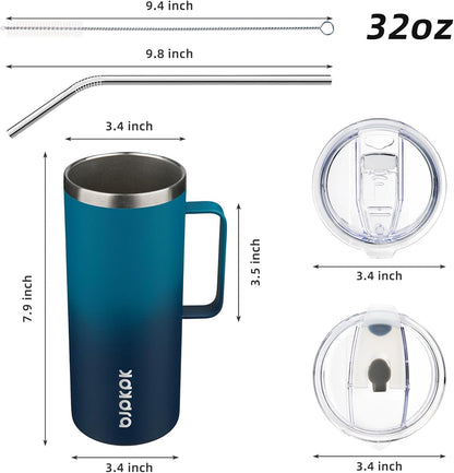 25oz Insulated Coffee Mug with Handle, Stainless Steel Travel Mug | Keeps Drinks Hot & Cold, Double Wall Vacuum, 2 Lids Included, BPA-Free Coffee Tumbler for Home, Office & Travel