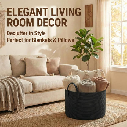 65L Extra Large Machine Washable Cotton Rope Blanket Basket