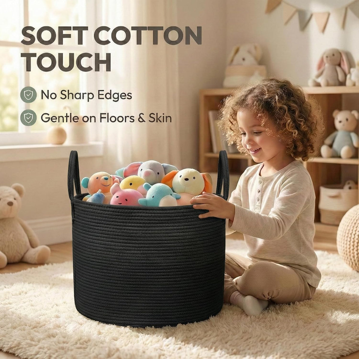 65L Extra Large Machine Washable Cotton Rope Blanket Basket