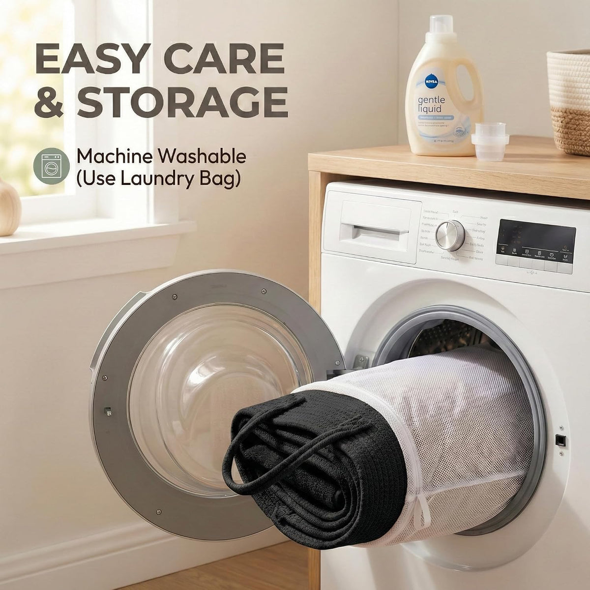 65L Extra Large Machine Washable Cotton Rope Blanket Basket