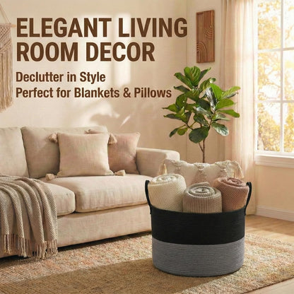 65L Extra Large Machine Washable Cotton Rope Blanket Basket