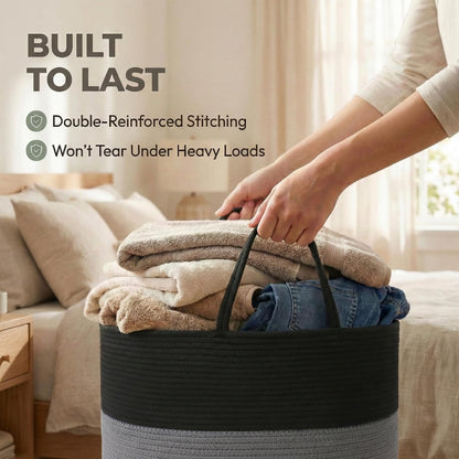65L Extra Large Machine Washable Cotton Rope Blanket Basket
