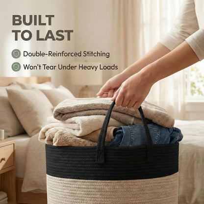 65L Extra Large Machine Washable Cotton Rope Blanket Basket