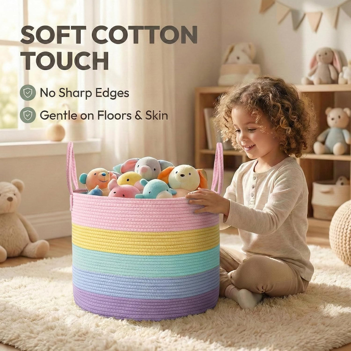 65L Extra Large Machine Washable Cotton Rope Blanket Basket