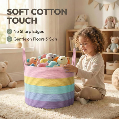 65L Extra Large Machine Washable Cotton Rope Blanket Basket