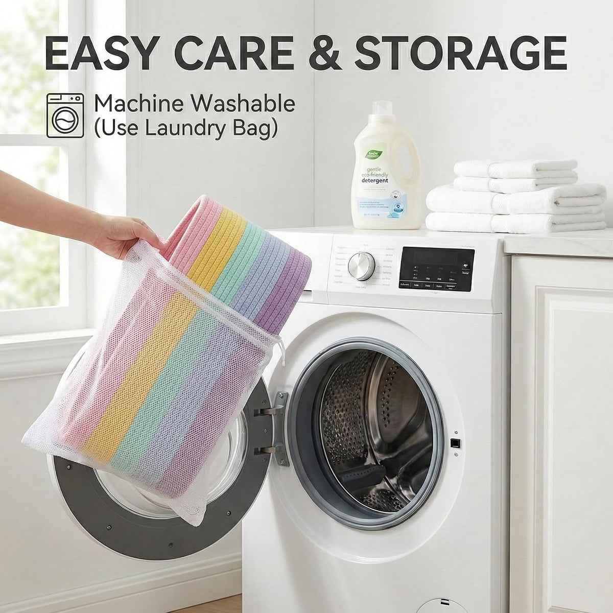 65L Extra Large Machine Washable Cotton Rope Blanket Basket