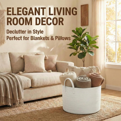 65L Extra Large Machine Washable Cotton Rope Blanket Basket