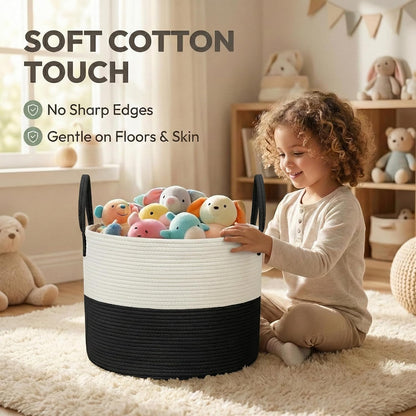 65L Extra Large Machine Washable Cotton Rope Blanket Basket