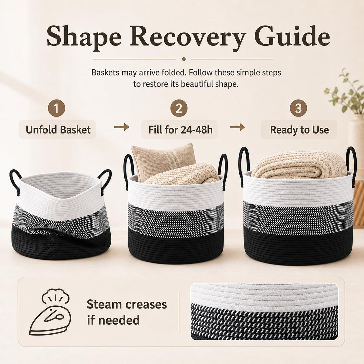 65L Extra Large Machine Washable Cotton Rope Blanket Basket