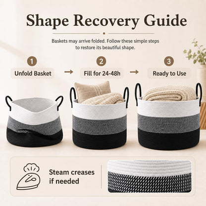 65L Extra Large Machine Washable Cotton Rope Blanket Basket