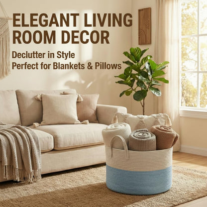 65L Extra Large Machine Washable Cotton Rope Blanket Basket
