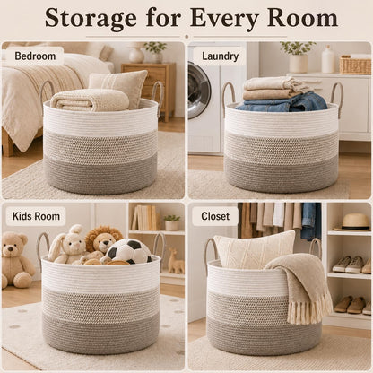 65L Extra Large Machine Washable Cotton Rope Blanket Basket