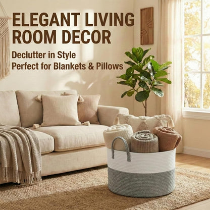 65L Extra Large Machine Washable Cotton Rope Blanket Basket