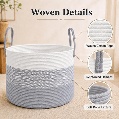 65L Extra Large Machine Washable Cotton Rope Blanket Basket