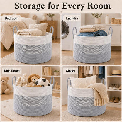 65L Extra Large Machine Washable Cotton Rope Blanket Basket