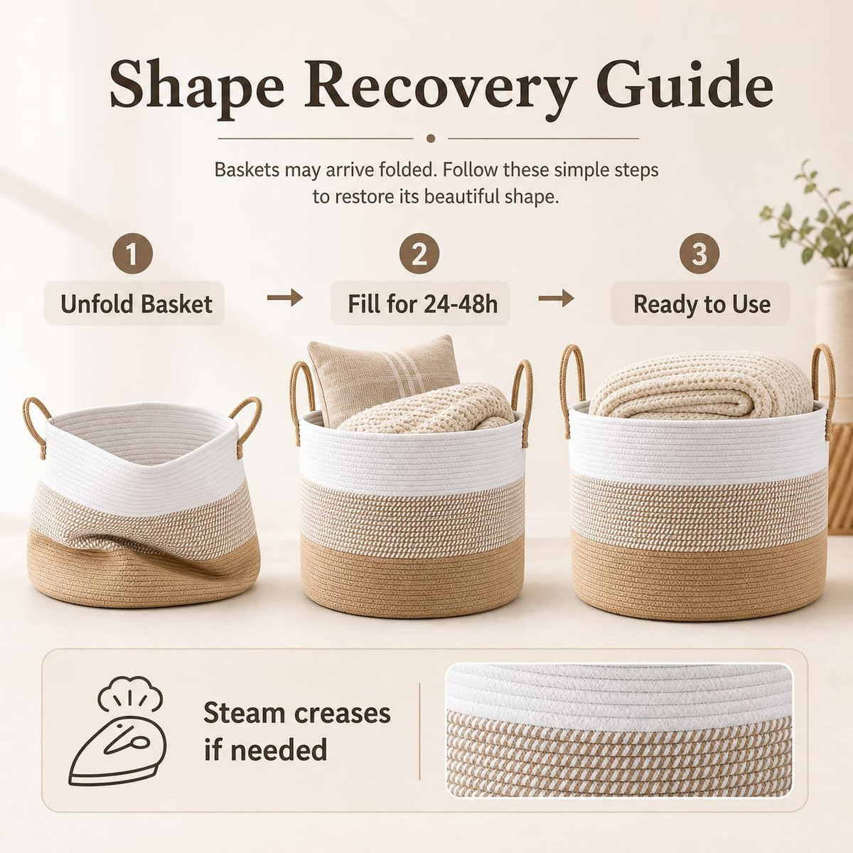 65L Extra Large Machine Washable Cotton Rope Blanket Basket