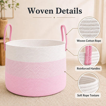 65L Extra Large Machine Washable Cotton Rope Blanket Basket