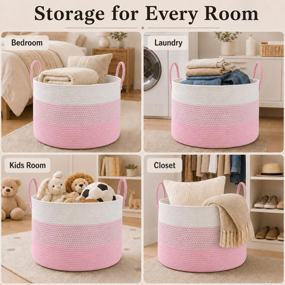 65L Extra Large Machine Washable Cotton Rope Blanket Basket