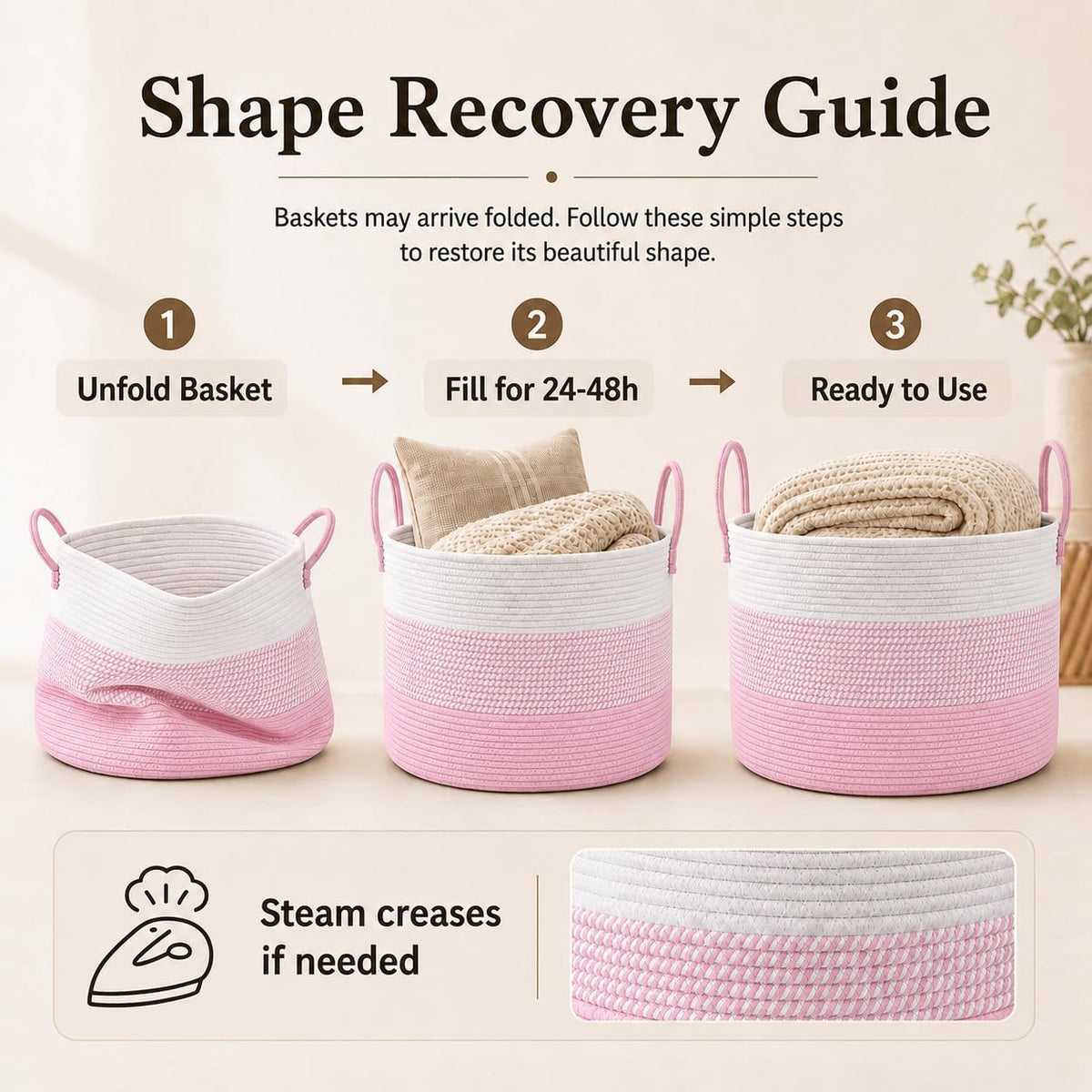 65L Extra Large Machine Washable Cotton Rope Blanket Basket