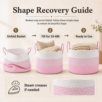 65L Extra Large Machine Washable Cotton Rope Blanket Basket
